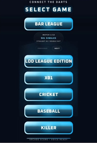 Connect the Darts select game screen