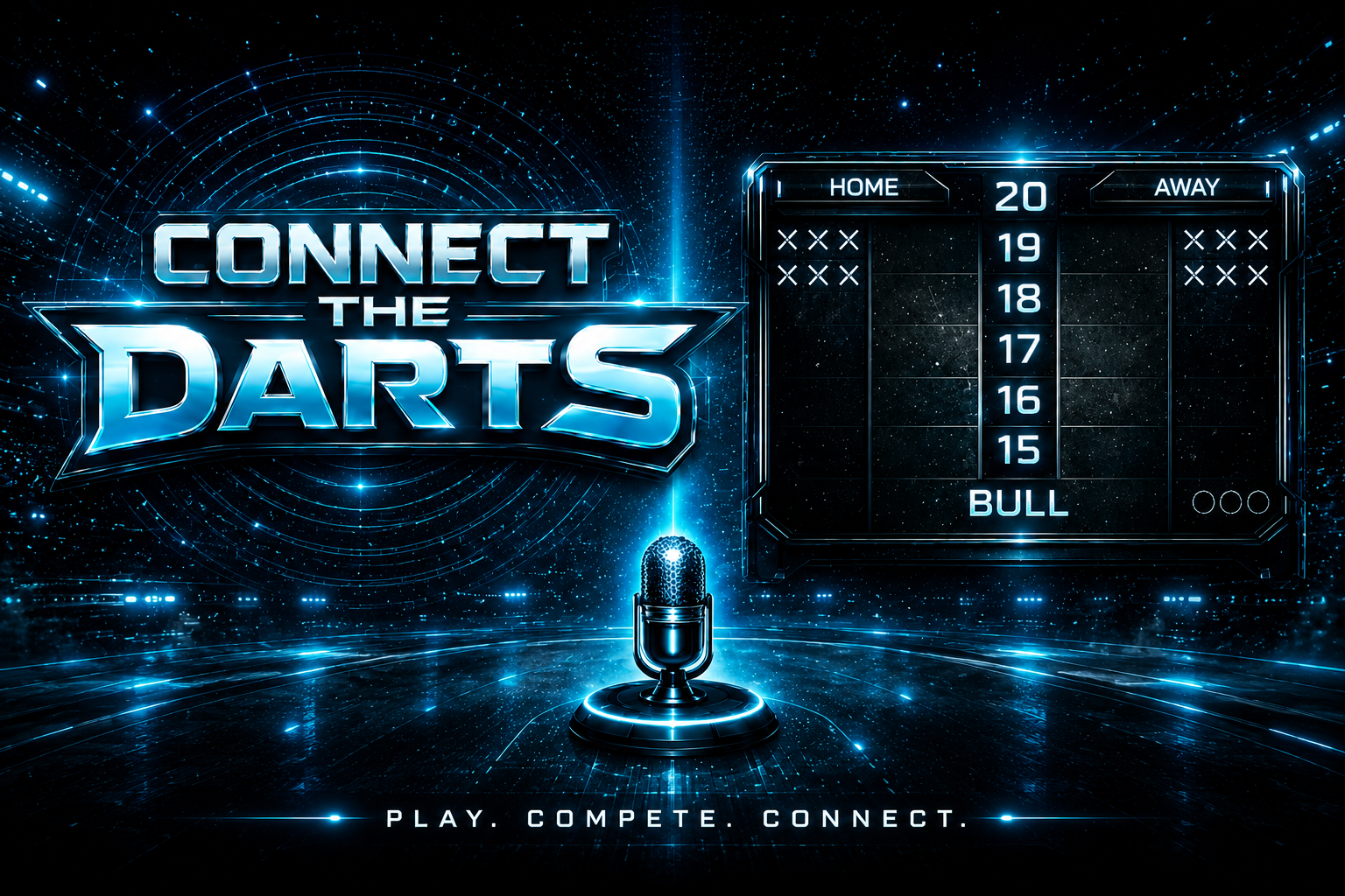 Connect the Darts futuristic scoreboard artwork